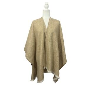 Old Navy Poncho Wrap Women One Size Tan New Herringbone Fringe Shawl Cape